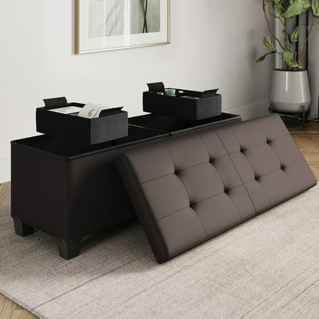 StorageBud Ottoman with Storage Bench 43-inch Storage Ottoman Leather Brown