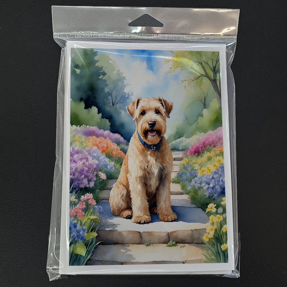 Wheaten Terrier Spring Path Greeting Cards Pack of 8 7 in x 5 in