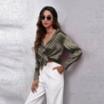 thumbnail image 3 of Chemise en Satin de Soie à Manches Longues pour Femmes, Boutonnée, Décontractée, Travail Bureau, Blouse Soyeuse, Haut, 3 of 5