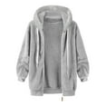 thumbnail image 6 of Plus Size Coats for Women with Hooded S-5X Fleece Full Zipper Up Jackets Casual Solid Long Sleeve Soft Warm Hoodie Winter Coat Sales Clearance, 6 of 8