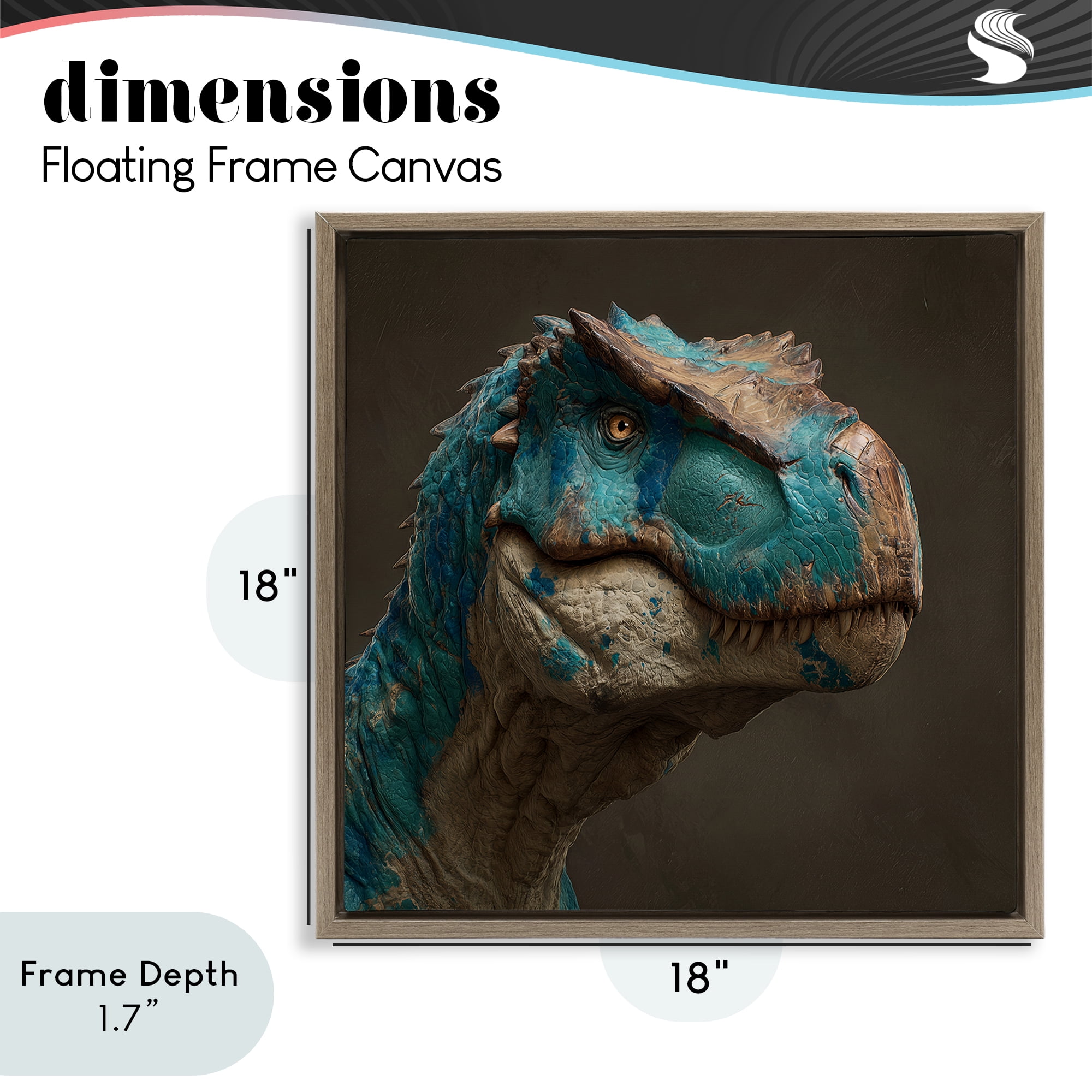 Stupell Industries Cerulean Scaled Dinosaur Detail Brown Framed Floater Canvas Wall Art, design by Wumples