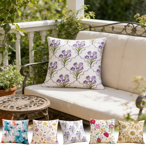 Ouuluon Pillow Covers Soft Waterproof Pillow Cover, 18x18 inch Printed Decorative Cushion Case for Outdoor Patio Pool Garden Sofa