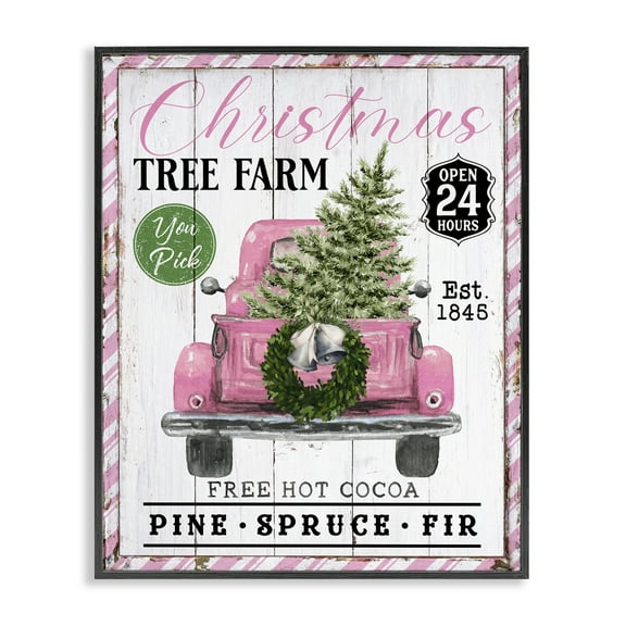 Stupell Industries Pink Christmas Tree Farm Holiday Painting Black Framed Art Prints Wall Art, 11 x 14