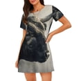thumbnail image 1 of Fotbe Mystical Bull in Fog Bata de Dormir para Mujer con Estampado, Camisón de Algodón de Manga Corta, Ropa de Dormir Casual, 1 of 6