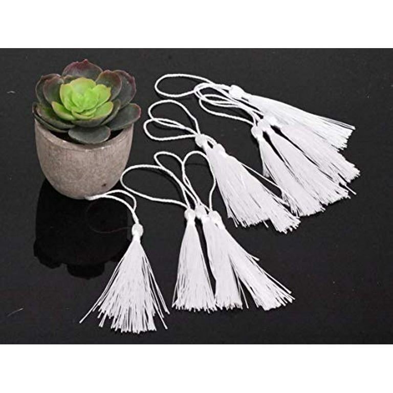 Mandala Crafts Bookmark Tassels for Crafts - Mini Tassels for Bookmarks  Jewelry Making Graduation - 5 Inch Pack of 100 Small Floss White Sewing  Tassels 