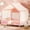 Pink, variant on Twin Size Montessori Floor Bed with Canopy, Wooden House Shape Toddler Bed with High Railings and Roof, Twin Bed Frame for Kids Bedroom, Natural