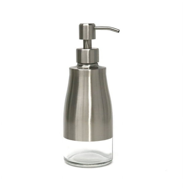 Dispensador de bomba de mano con revestimiento de vidrio, caja de acero inoxidable de níquel cepillado, dispensador de jabón líquido para manos recargable para baño y cocina