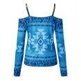 thumbnail image 4 of USSUMA Casual Tops for Women Western Aztec Style Womens Cold Shoulder Tops Long Sleeve V Neck Day Night Ladies Lace Shirts, 4 of 5