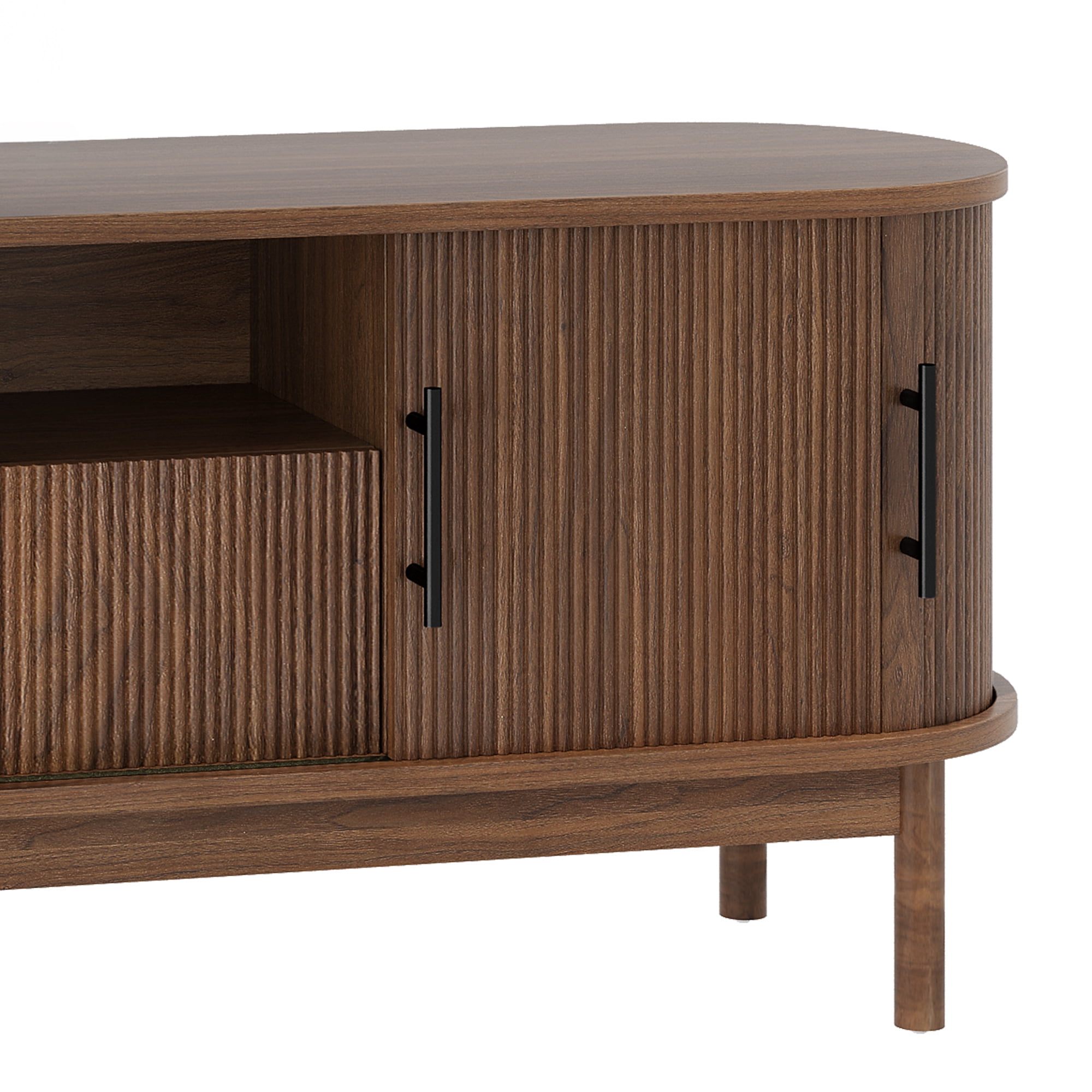 Uforic 60 Inch Walnut Fluted TV Stand with Adjustable TV Mount, Doors & Storage Drawer, Fits 32-70 Inch TVs for Living Room, Walnut