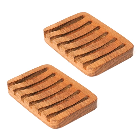 Slanted Waterfall Teak Wood Soap Dish 2-Pack
