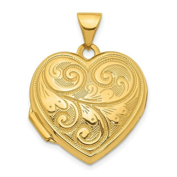 Quality Gold XL743 14K Yellow Gold 19 mm Scroll Design Reversible Heart Locket Pendant