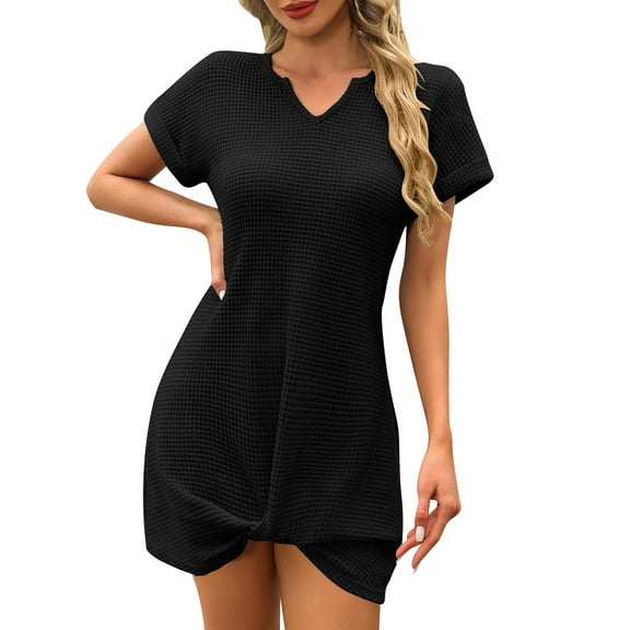 Women's Waffle Knit Bathing Suit Cover Up Short Sleeve Twist Hem Swimsuit Coverup for Summer Beach Vacation