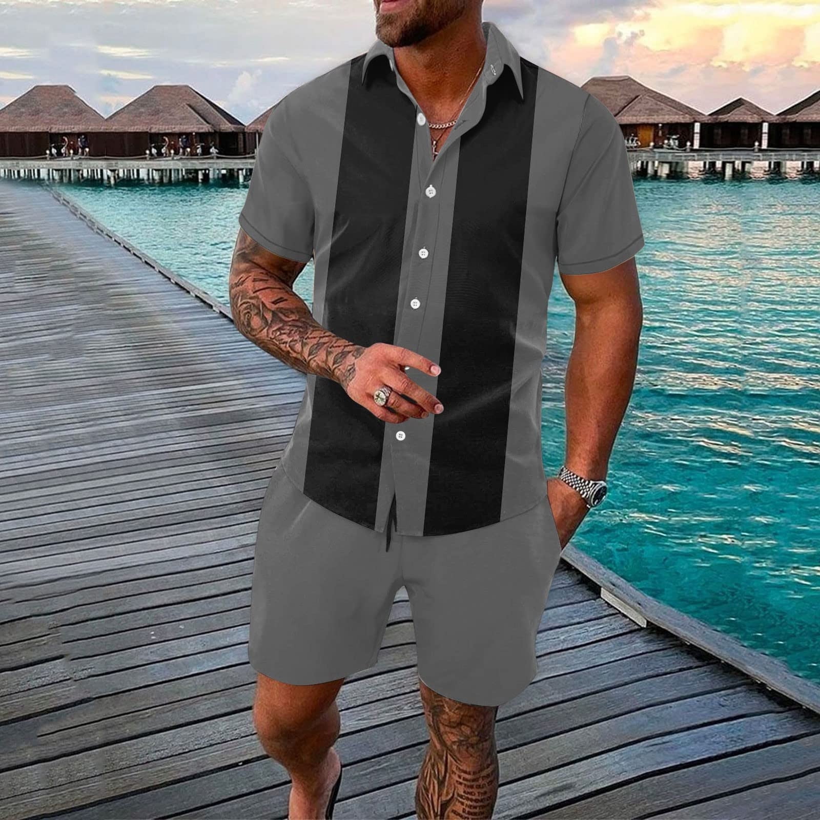 New Men's Vacation Summer/ Spring Wear 2 Piece Casual Two Piece Mens Walking Outfit For Sale Pant Sets Suit Set main image 0