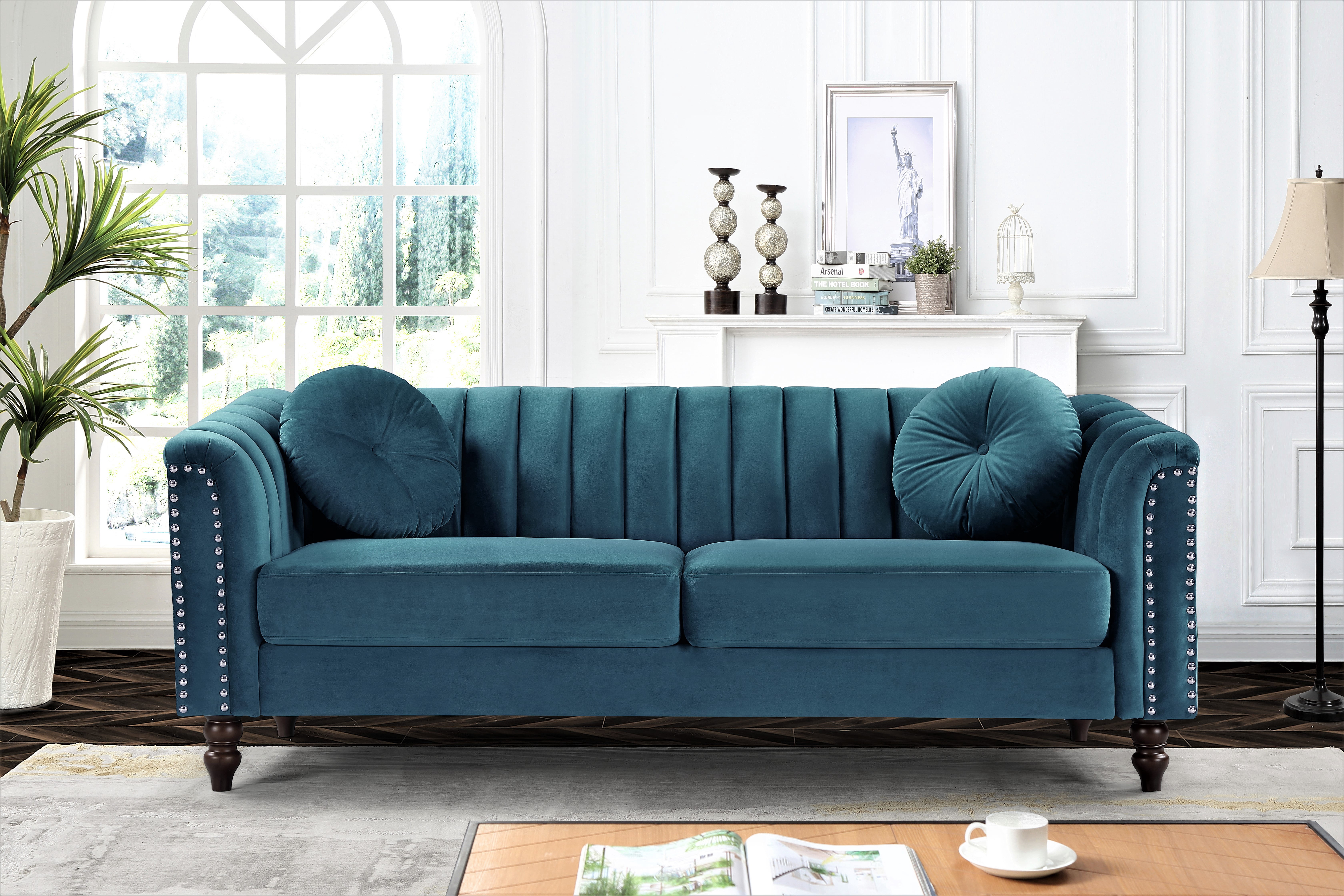 Uspridefurniture 2 Piece Mid Century Velvet Living Room Set Blue Green