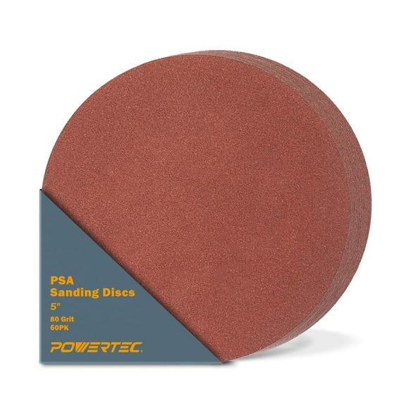 POWERTEC 60PK 5 Inch PSA Sanding Disc 80 Grit Aluminum Oxide Adhesive Sandpaper for Random Orbital Sander, 1x30 Belt Disc Sander (45508-P3)
