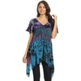 thumbnail image 5 of Sakkas Daniela Womens Short Sleeves Loose Tie Dye Blouse Top Tunic Asymmetrical - Teal - One Size Plus, 5 of 5