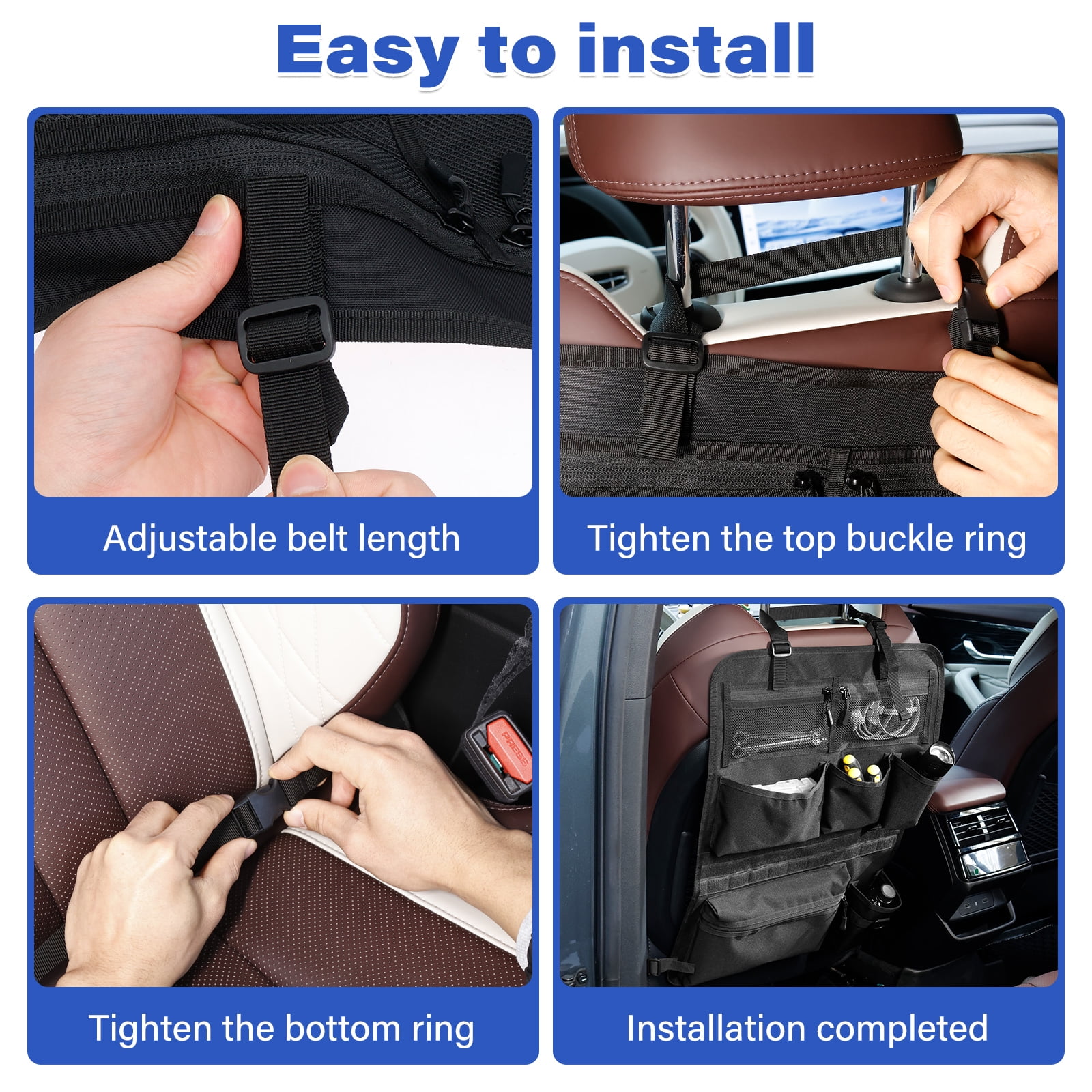 Car Backseat Organizer with 7 Storage Pockets, Adjustable Straps, Universal Fit Seat Back Storage Bag for Road Trips, RV, and Daily Commuting
