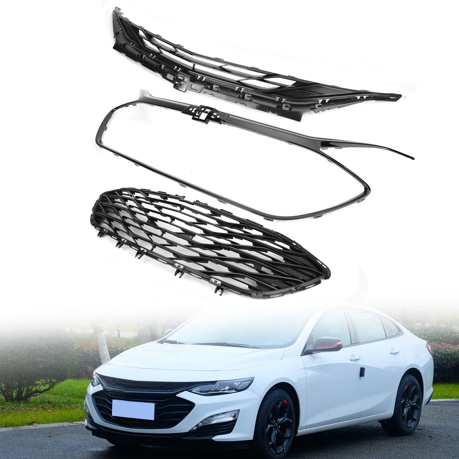 Fit For 2019 2020 Chevrolet Malibu  Front Upper Grill Grille Gloss Black  1 PCS