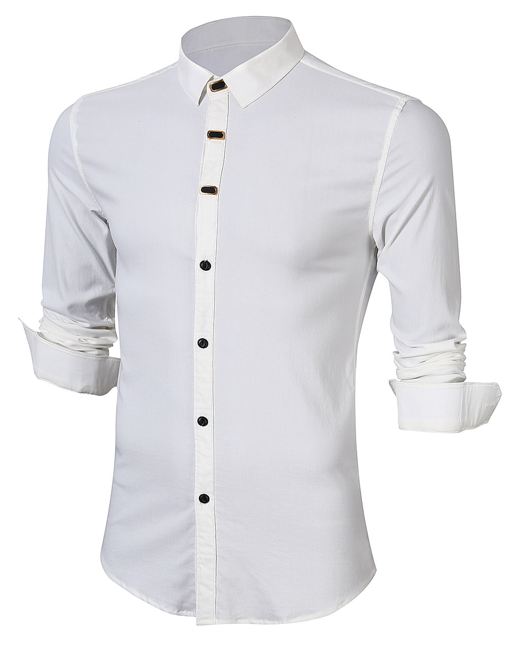 YUNY Men Long Sleeve Stretch Fashion Casual Loose Dress Shirt Tops White 2XL 