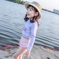 thumbnail image 1 of Uccdo Girls Rash Guards Swimsuit Bathing Suit, Little Girl Long Sleeve Swim Shirts+Ruffled Bottoms+Swim Hat, 3 Pieces, Size 1-7T, 1 of 8