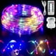 thumbnail image 1 of 100 luces LED de cuerda para exteriores, cadena de luces con pilas de 33 pies, 8 modos de luces de hadas impermeables, luces de piscina alimentadas por USB con control remoto para trampolín, camping,, 1 of 5