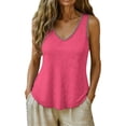 thumbnail image 3 of Plus Size Women's Sleeveless Hollow Out V Neck Blouse Solid Color Soft Fashion Top Comfy Fit Casual Weekend Outfits | CSEONE,Hot Pink 2XL, 3 of 8