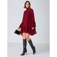 thumbnail image 5 of Burgundy Flare Sleeve Ruffle Hem Mini Dress with Tie Neck, 5 of 30