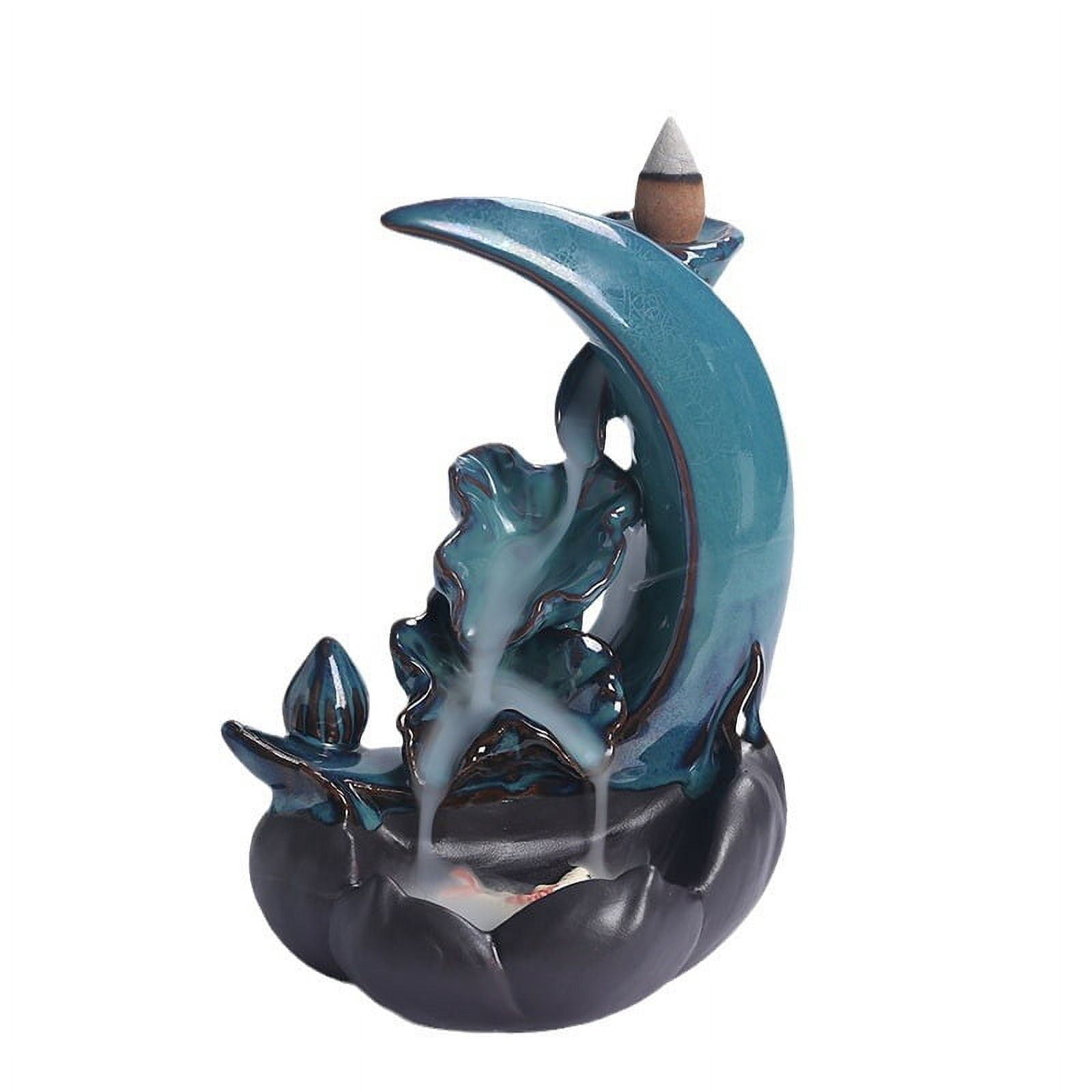 Ceramic Sandalwood Incense Holder Moon Shape Incense Seat Creative Lotus Leaf Backflow Incense Burner Crafts Home Decoration