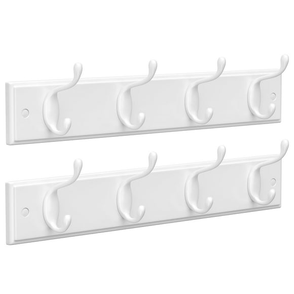 SONGMICS Juego de 2 Percheros de Pared con 8 Ganchos Dobles de Metal para Abrigos, Bolsas, Llaves en la Entrada, Dormitorio, Sala de Estar, Blanco ULHR232W01