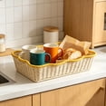 thumbnail image 5 of Hand-woven Paper Rope Storage Basket 15x11x3 Inch Imitation Rattan Decorative Organizer for Snacks and Sundries Home Kitchen Shelf Storage, 5 of 6