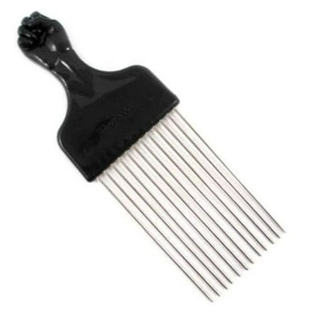 Afro Pick w/ Black Fist - Metal African American Hair Comb Straight, Metal Pick By Titan by 3rd Power