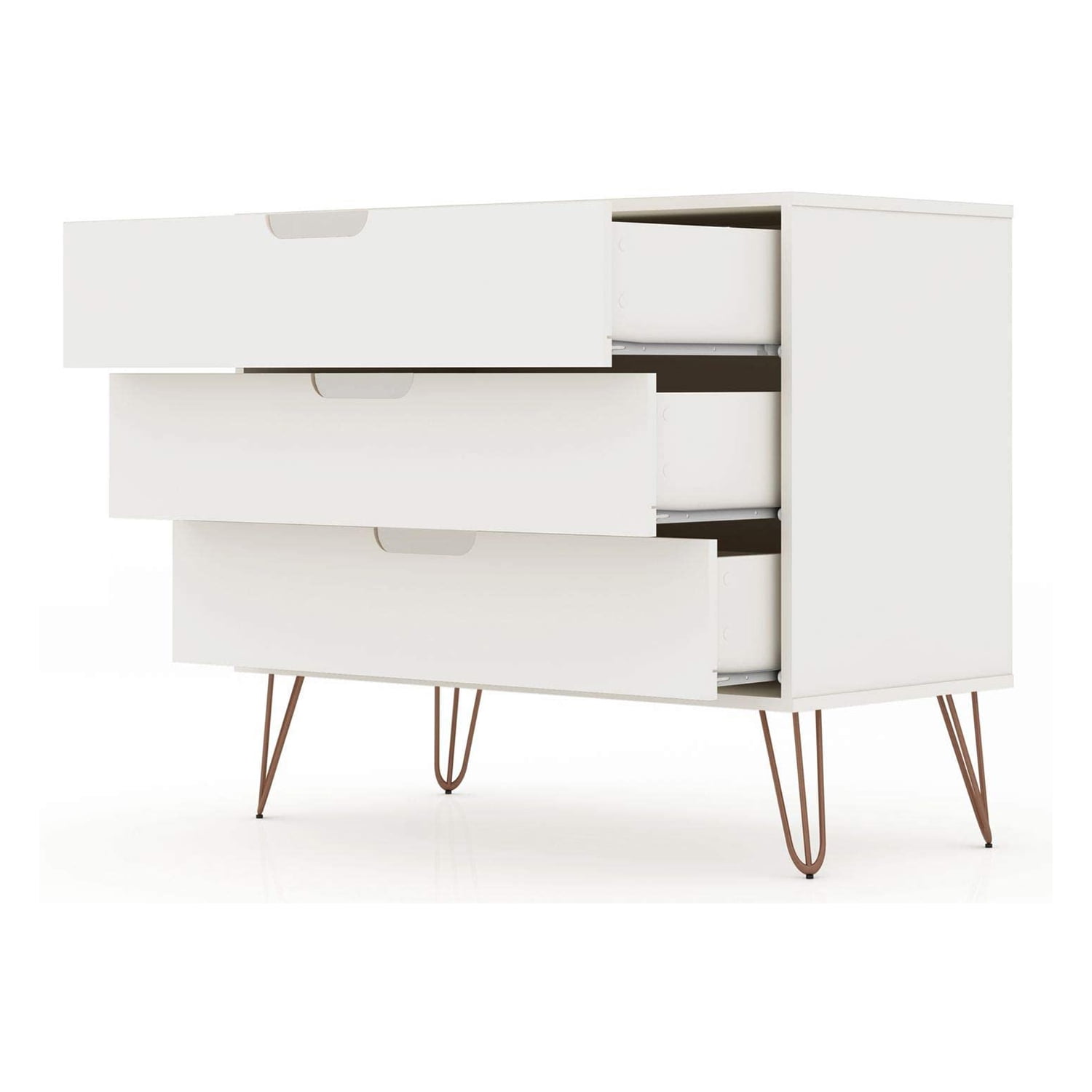 manhattan comfort rockefeller mid-century modern 3 drawer bedroom dresser Rockefeller Mid-Century- Modern Dresser with 3- Drawers in White