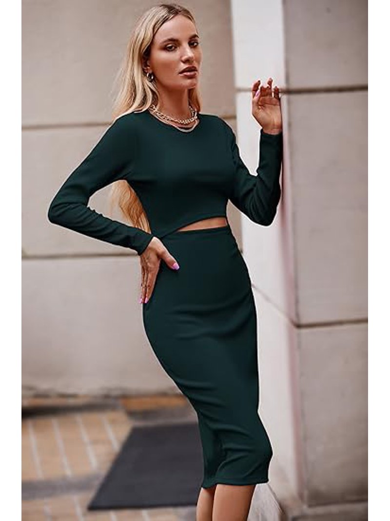 PRETTYGARDEN Women's Long Sleeve Midi Bodycon Dresses Casual Crewneck Cut Out Ribbed Knit Fitted Pencil Dress - Walmart.com PRETTYGARDEN Women's Long Sleeve Midi Bodycon Dresses Casual Crewneck Cut Out Ribbed Knit Fitted Pencil Dress - Walmart.com