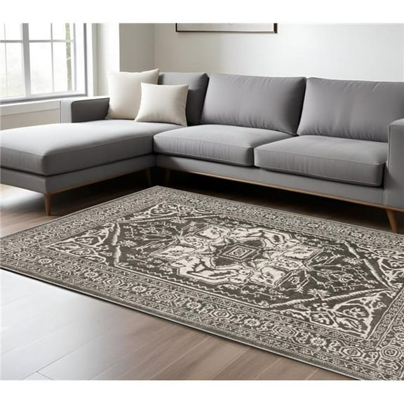 HomeRoots 576396 10 x 13 ft. Oriental Rectangle Area Rug, Gray & Ivory