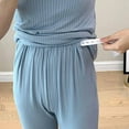 thumbnail image 5 of Maternity Nursing Pajamas Set Postpartum Breastfeeding Long Sleeve Shirts, 2 PCS Pregnancy Blouse & Pants Pjs Blue XXL, 5 of 7