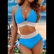 thumbnail image 2 of Bikini de Dos Piezas para Mujer, Cintura Alta, Cuello Halter, Traje de Baño Adelgazante, Azul , Talla M, 2 of 7