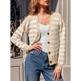 thumbnail image 3 of V Neck Button Down Long Sleeve Open Front Ribbed Knit Outerwear Womens Striped Cardigan Sweaters, 3 of 6
