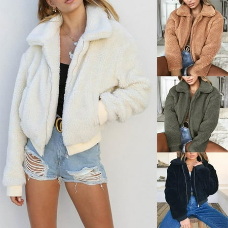 US Women's Lady Teddy Bear Faux Fur Coats Jacket Borg Outwear Oversized (Best White Coat For Doctors)