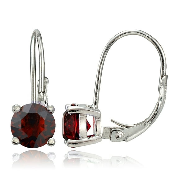 Sterling Silver Dark Red Swarovski Elements Leverback Earrings