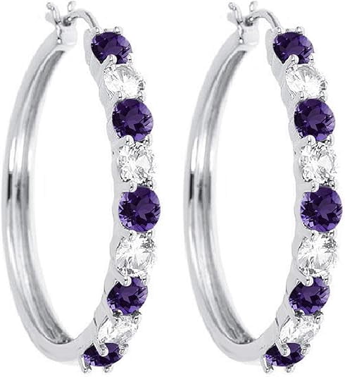 Beyond Brilliance Round Amethyst and White Sapphire Spinal Hoop Earrings for Women