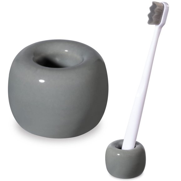 Urbanstrive Sleek Mini Ceramics Soporte para cepillos de dientes para encimeras de tocador de baño (gris, 1 paquete)