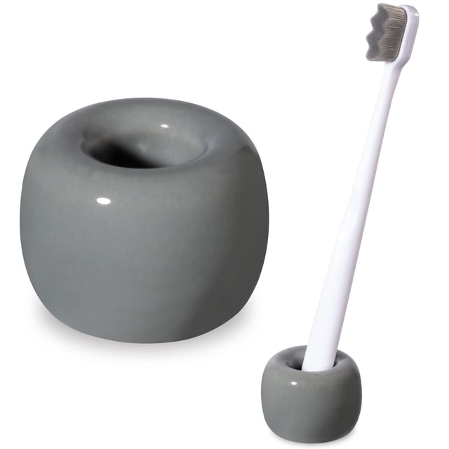 Urbanstrive Sleek Mini Ceramics Soporte para cepillos de dientes para encimeras de tocador de baño (gris, 1 paquete)
