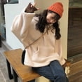 thumbnail image 3 of Sudadera con capucha de cuello alto con patchwork de Rimocy para mujer, sudaderas con capucha de lana de cordero 2022, suéteres holgados de otoño e invierno para mujer, 3 of 6