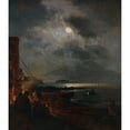 thumbnail image 2 of Oswald Achenbach 15x17 Gold Ornate Wood Frame and Double Matted Museum Art Print Titled - Fischer in the Bay of Naples Near Mondschein (1885), 2 of 4