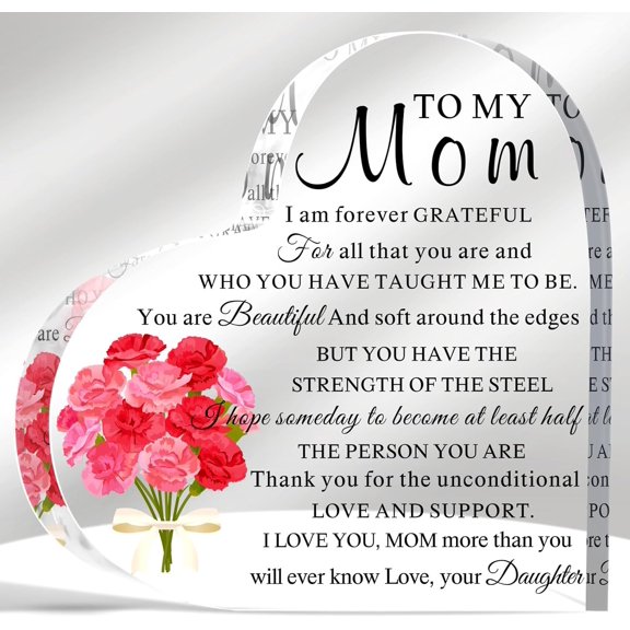 Mom Gift Birthday Gifts for Mom from Daughters Sons Meaningful Gifts for Mother Acrylic Heart Sign for Mom Mother's Day Gift(Stylish Style)