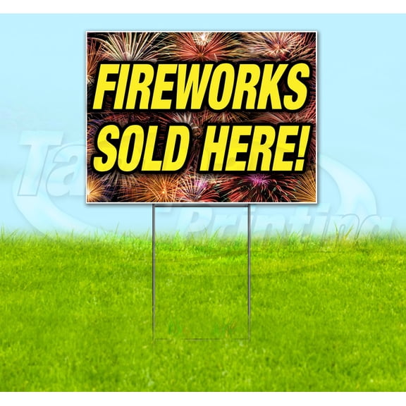 Fireworks For Sale (18" x 24") Yard Sign, Includes Metal Step Stake