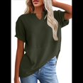 thumbnail image 1 of Blusas Casuales de Punto Gofre con Cuello en V para Mujer, Camisetas de Corta, Blusas Holgadas Verde XL, 1 of 9