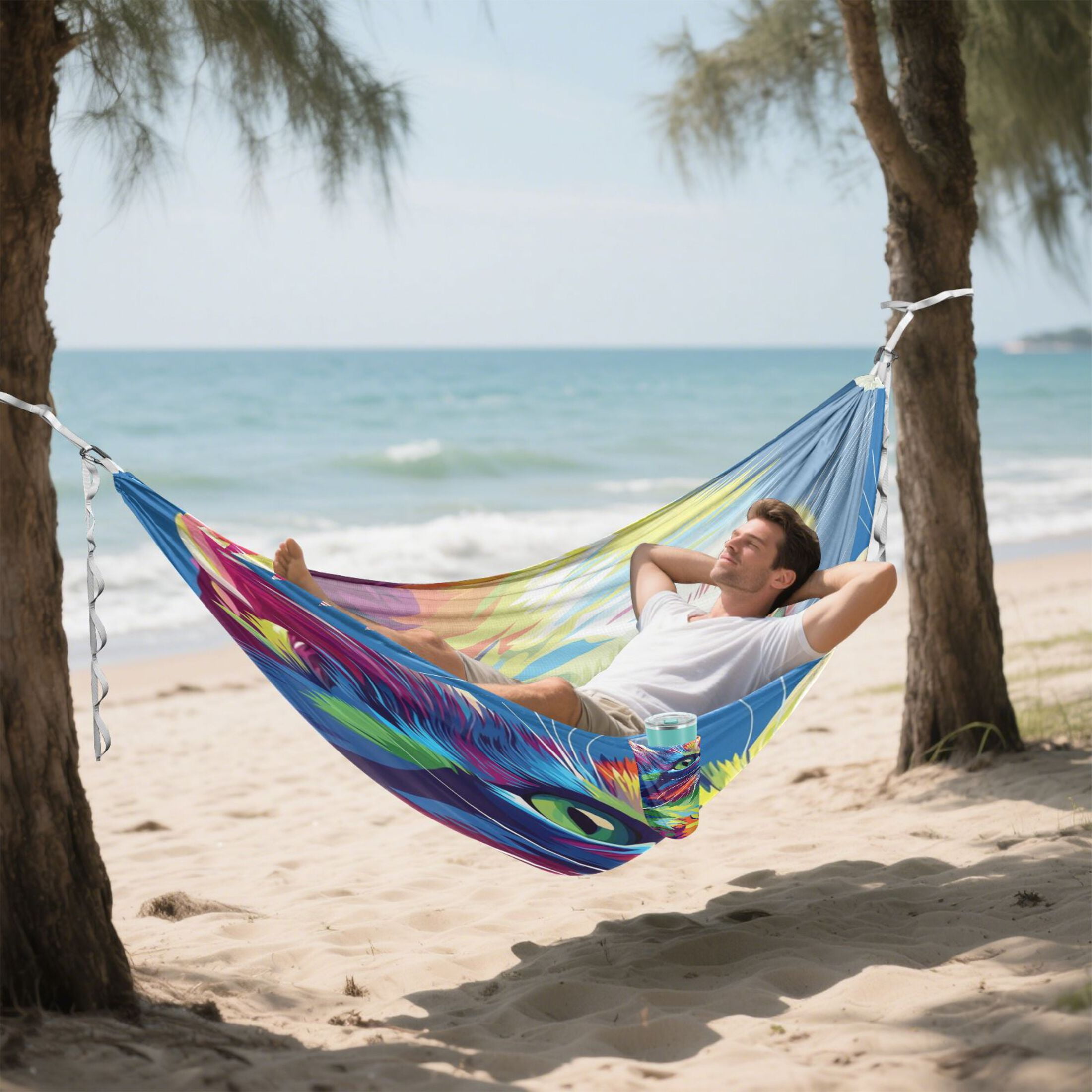 Hammock Camping Hammock Nylon Portable Hammock Travel Camping Hammock Colored Cool Cat Pattern