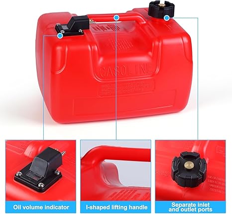 3 Gallon Portable Marine Tank,12 L Tanks Easy-to-Carry Replacement Fueling Tank with Line, I-Shaped Handle for Boats, Kayaks & Outboard Engines