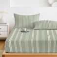 thumbnail image 6 of Twin XL Size Fitted Sheet Set - Sage Green Striped 2 Piece Bedding Sets 16" Deep Pocket Fitted Sheet with 1 Pillowcases, Farmhouse Stripes Modern Vintage Brushed Microfiber Hotel Luxury Bed Sheets, 6 of 9